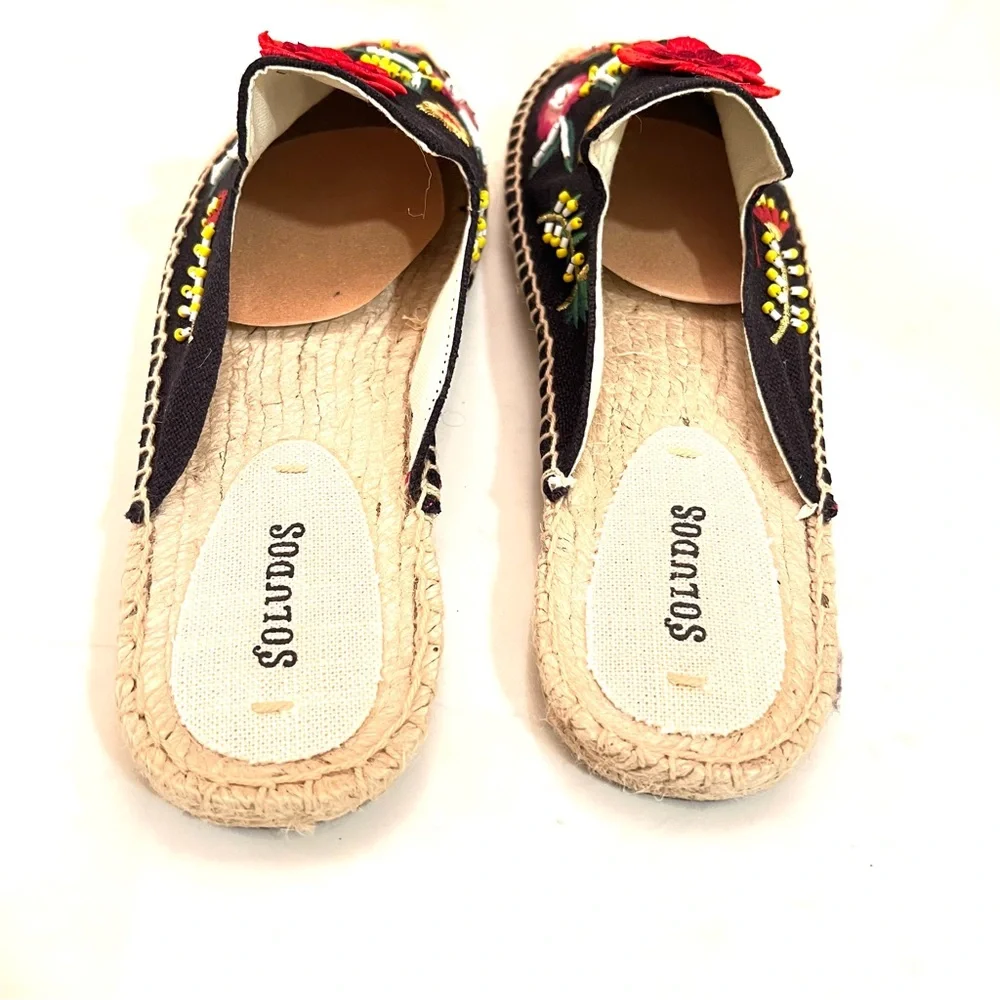Soludos Black Espadrilles with Colorful Floral Embroidery